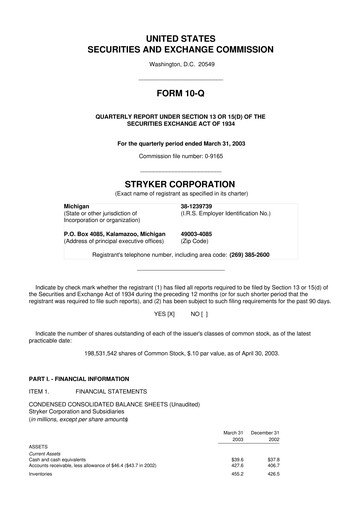 Thumbnail Stryker Corporation 10-Q Quarterly Report FY 