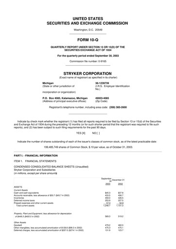 Thumbnail Stryker Corporation 10-Q Quarterly Report FY 