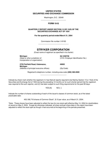 Thumbnail Stryker Corporation 10-Q Quarterly Report FY 