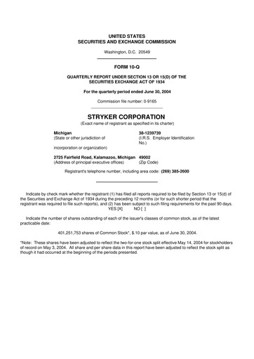 Thumbnail Stryker Corporation 10-Q Quarterly Report FY 