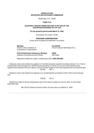 Thumbnail Stryker Corporation 10-Q Quarterly Report FY 