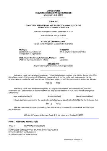 Thumbnail Stryker Corporation 10-Q Quarterly Report FY 