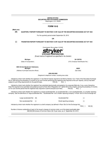 Thumbnail Stryker Corporation 10-Q Quarterly Report FY 
