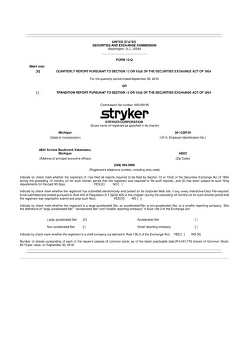 Thumbnail Stryker Corporation 10-Q Quarterly Report FY2016 