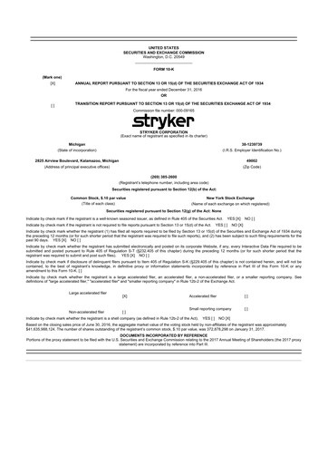 Thumbnail Stryker Corporation 10-K Annual Report 2016