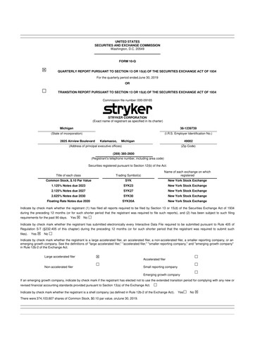 Thumbnail Stryker Corporation 10-Q Quarterly Report FY2019 