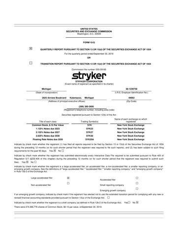 Thumbnail Stryker Corporation 10-Q Quarterly Report FY2019 