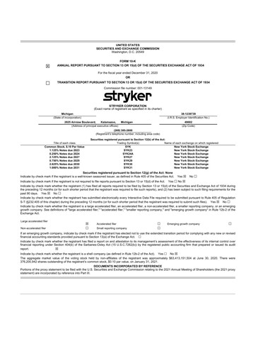 Thumbnail Stryker Corporation 10-K Annual Report 2020
