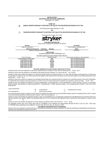 Thumbnail Stryker Corporation 10-K Annual Report 2021