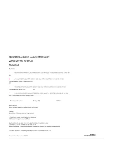 Thumbnail Barclays 20-F Annual Report 2021