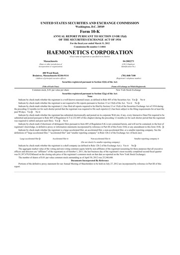 Thumbnail Haemonetics 10-K Annual Report 2012