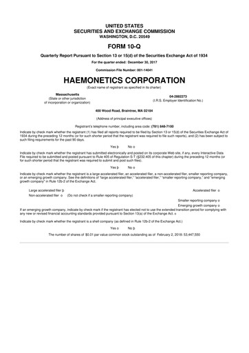 Thumbnail Haemonetics 10-Q Quarterly Report FY2018 