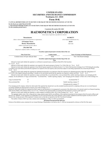 Thumbnail Haemonetics 10-K Annual Report 2020