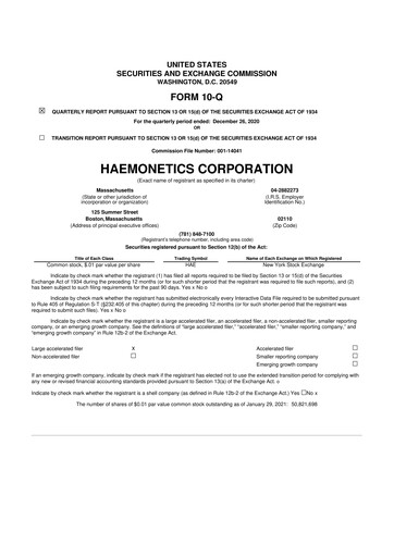 Thumbnail Haemonetics 10-Q Quarterly Report FY2021 