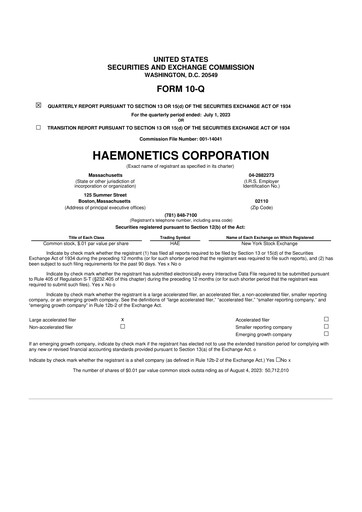 Thumbnail Haemonetics 10-Q Quarterly Report FY2024 