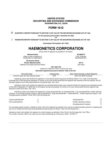 Thumbnail Haemonetics 10-Q Quarterly Report FY2024 