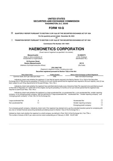 Thumbnail Haemonetics 10-Q Quarterly Report FY2025 