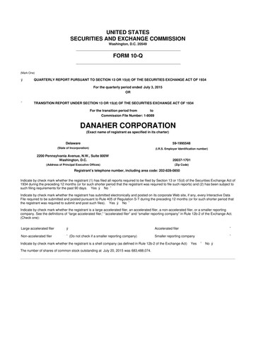 Miniature Danaher 10-Q Rapport trimestriel 2015 