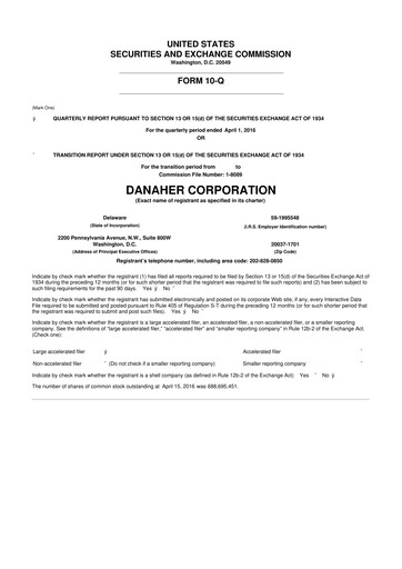 Miniature Danaher 10-Q Rapport trimestriel 2016 