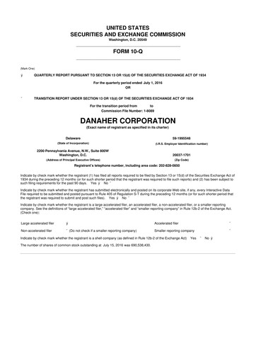 Miniature Danaher 10-Q Rapport trimestriel 2016 