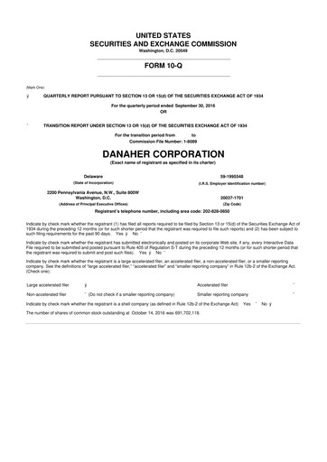 Miniature Danaher 10-Q Rapport trimestriel 2016 