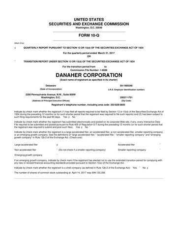 Miniature Danaher 10-Q Rapport trimestriel 2017 