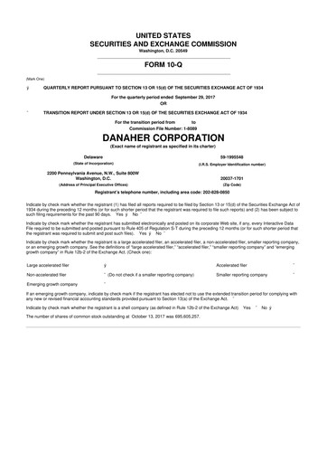 Miniature Danaher 10-Q Rapport trimestriel 2017 
