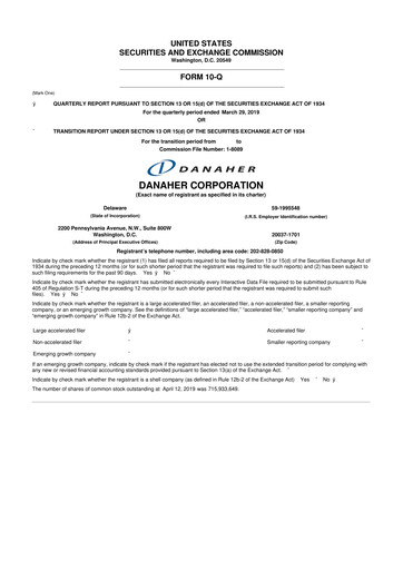 Miniature Danaher 10-Q Rapport trimestriel 2019 