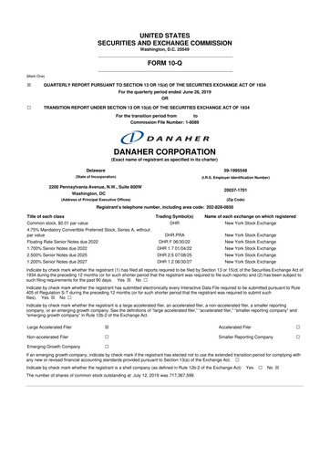 Miniature Danaher 10-Q Rapport trimestriel 2019 