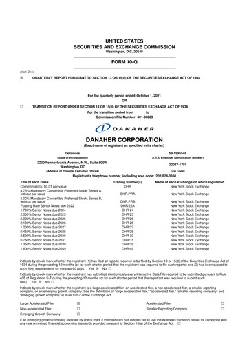 Miniature Danaher 10-Q Rapport trimestriel 2021 