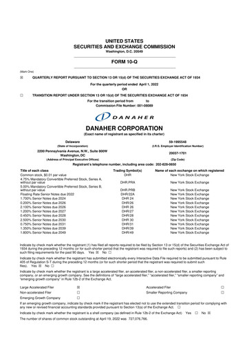 Miniature Danaher 10-Q Rapport trimestriel 2022 