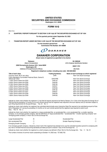 Miniature Danaher 10-Q Rapport trimestriel 2022 
