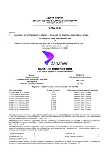 Thumbnail Danaher 10-Q Quarterly Report FY 