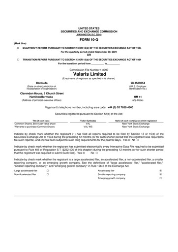 Thumbnail Valaris 10-Q Quarterly Report FY2021 