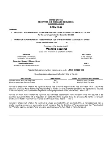 Thumbnail Valaris 10-Q Quarterly Report FY2022 