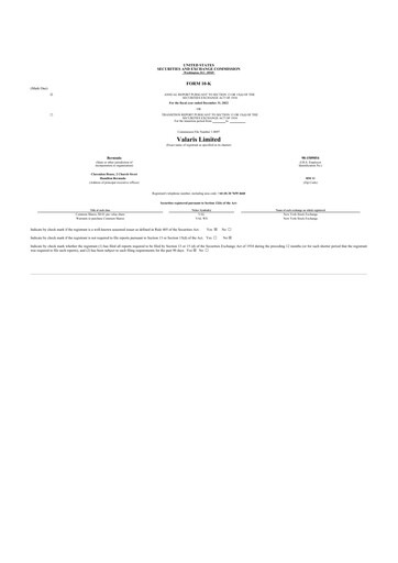 Thumbnail Valaris 10-K Annual Report 2022