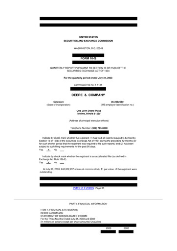 Thumbnail Deere & Company (John Deere) 10-Q Quarterly Report FY 