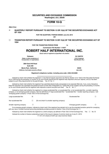 Miniature Robert Half 10-Q Rapport trimestriel 2019 