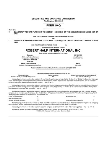 Miniature Robert Half 10-Q Rapport trimestriel 2020 