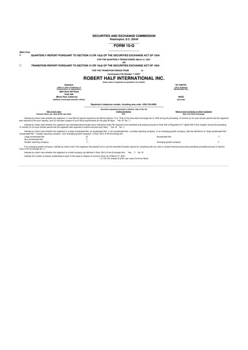 Miniature Robert Half 10-Q Rapport trimestriel 2021 