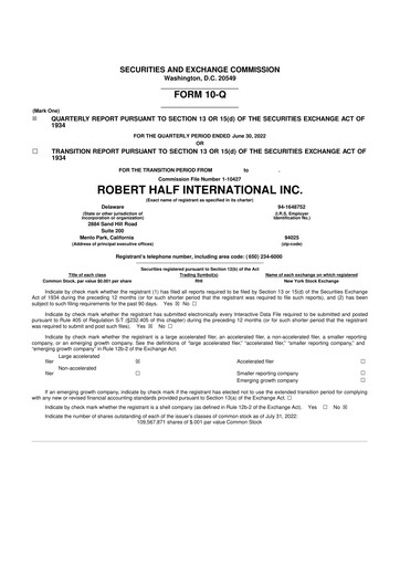 Miniature Robert Half 10-Q Rapport trimestriel 2022 