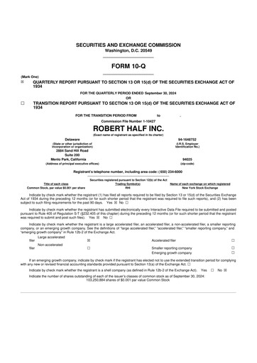 Miniature Robert Half 10-Q Rapport trimestriel 2024 