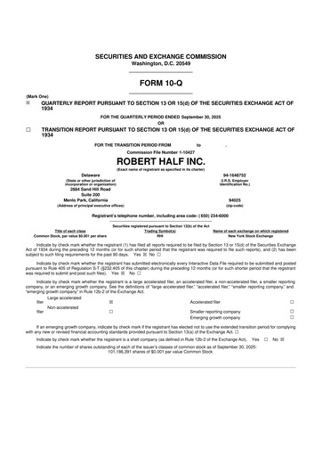 Miniature Robert Half 10-Q Rapport trimestriel 2025 