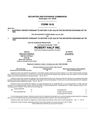 Thumbnail Robert Half 10-Q Quarterly Report FY2026 