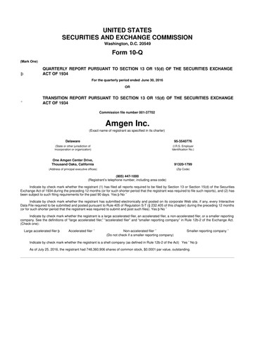 Miniature Amgen 10-Q Rapport trimestriel 2016 