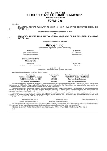 Miniature Amgen 10-Q Rapport trimestriel 2019 