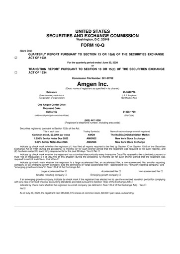 Miniature Amgen 10-Q Rapport trimestriel 2020 