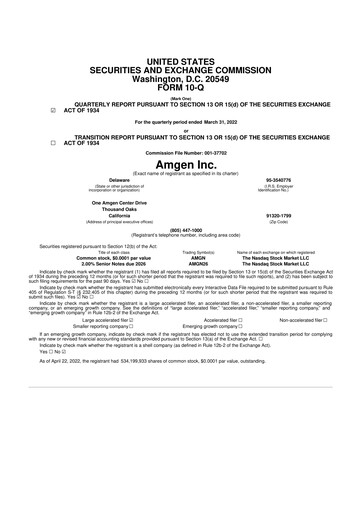 Miniature Amgen 10-Q Rapport trimestriel 2022 