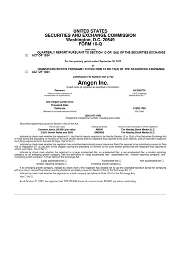 Miniature Amgen 10-Q Rapport trimestriel 2022 