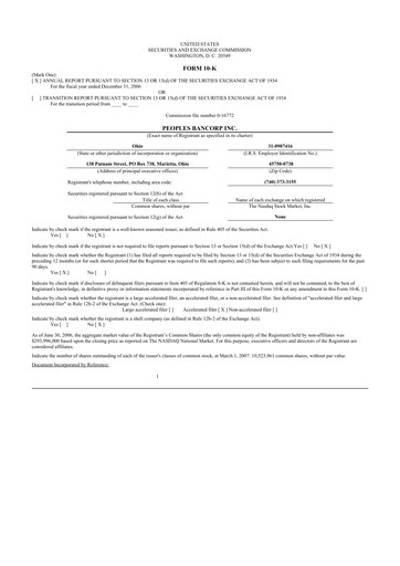 Thumbnail Peoples Bancorp 10-K Annual Report 